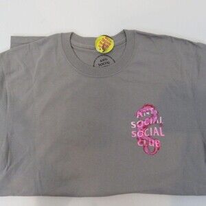 Anti Social Social Club Men's Grey and Pink T-shirt